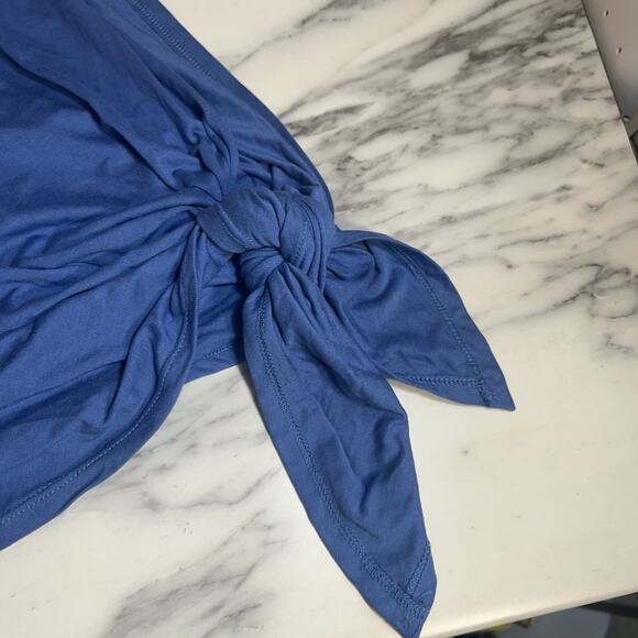 Free People One Shoulder Tank Top Sz M Side Tie Beach Boho Coastal Summer Blue - Picture 3 of 5